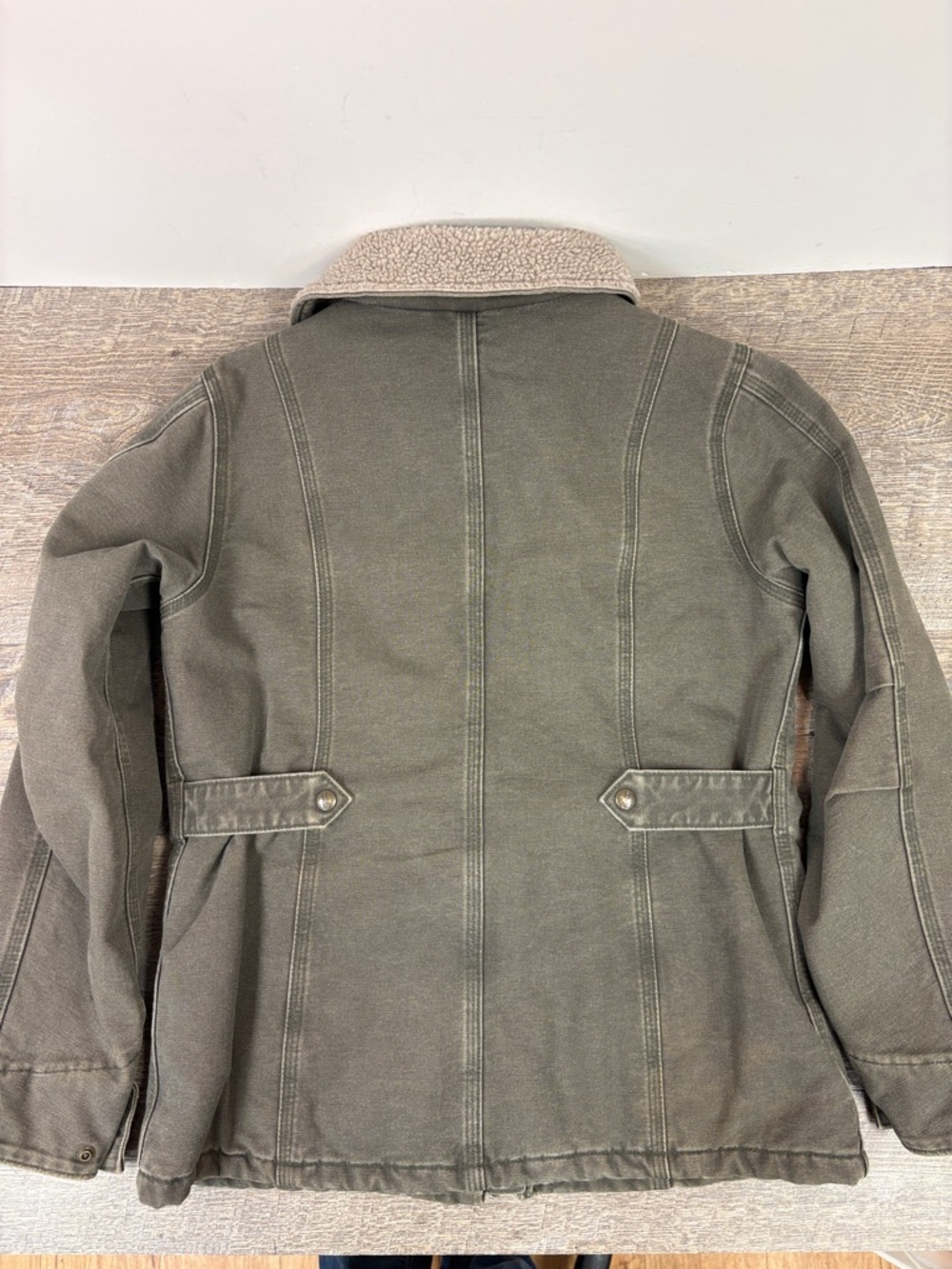 Carhartt Sherpa Lined Jacket Women’s Small 4/6 Olive Canvas Workwear Coat - Picture 3 of 10